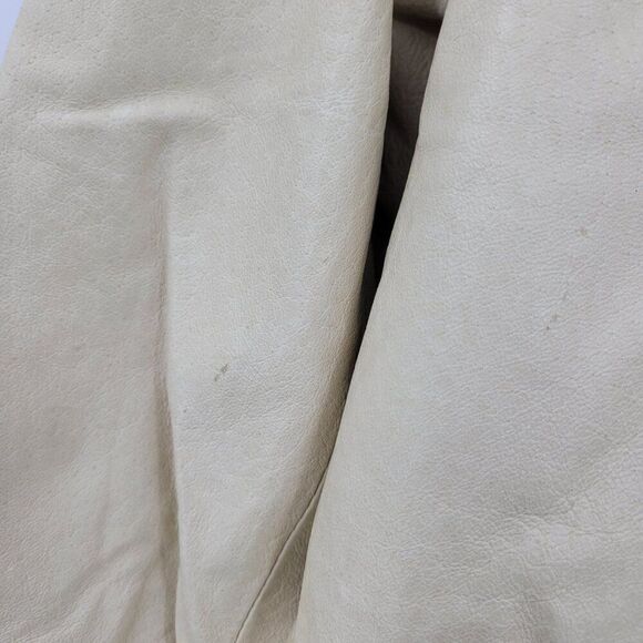 90s Vintage Ruffle Collar Buttery Leather Jacket Coat XS Cream Boho Feminine - Picture 9 of 16
